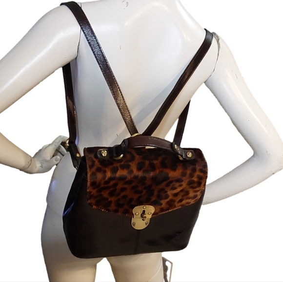 PATRICIA NASH LEOPARD NWOT HAIRCALF BROWN LEATER BACKPACK/ SHOULDER BAG - Picture 1 of 9